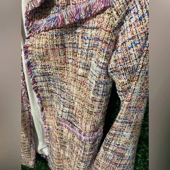 Laundry By Shelli Segal - Boucle Knit Textured Fringe Trim Jacket - Size Medium - Picture 8 of 10